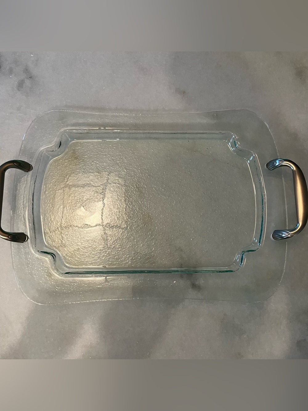 Hallmark Tremella Glass Serving Tray With Handles”, measuring 16.5” × 11.5”